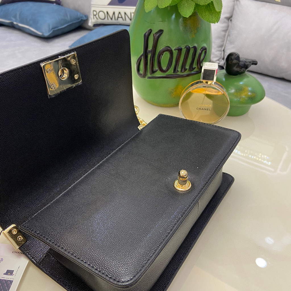 Chanel A67086 Boy Handbag Black Leather Light Gold | chanel a67086 boy handbag black leather 25