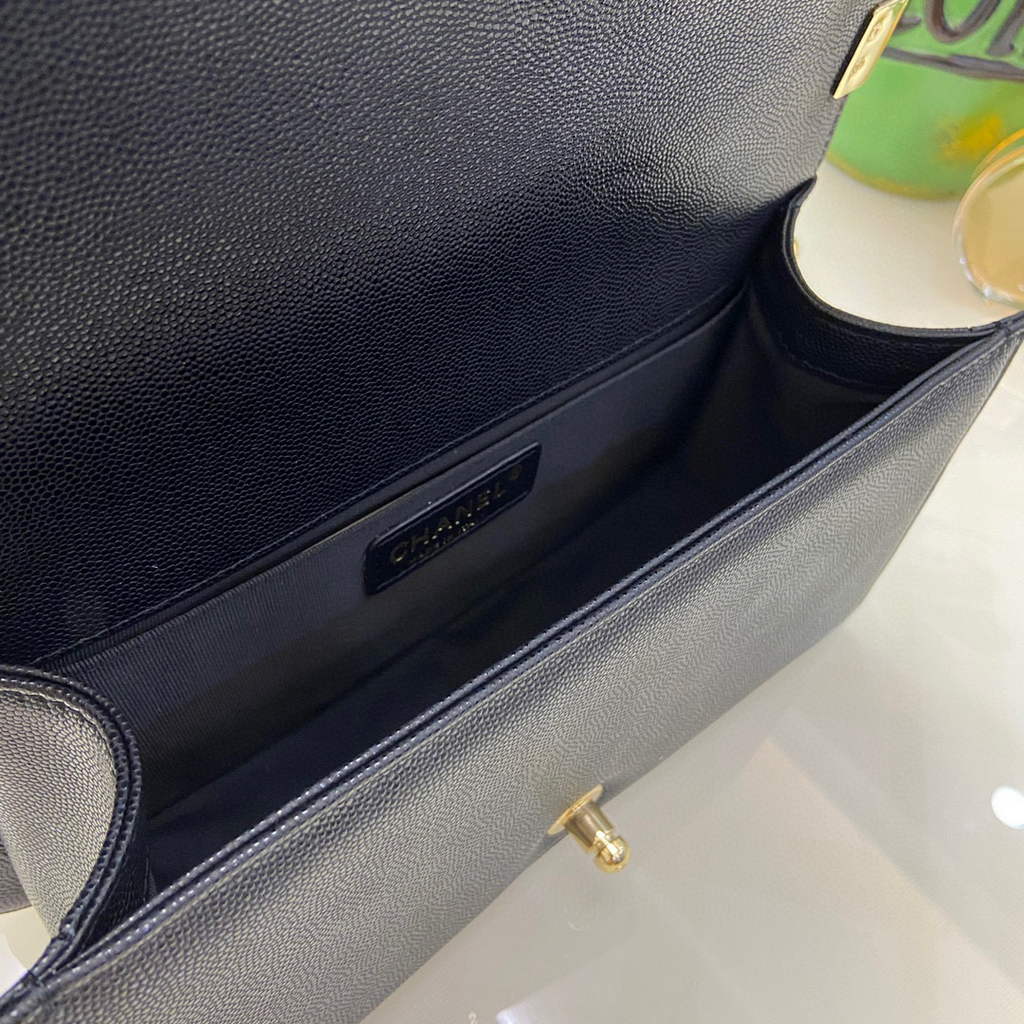 Chanel A67086 Boy Handbag Black Leather Light Gold | chanel a67086 boy handbag black leather 26
