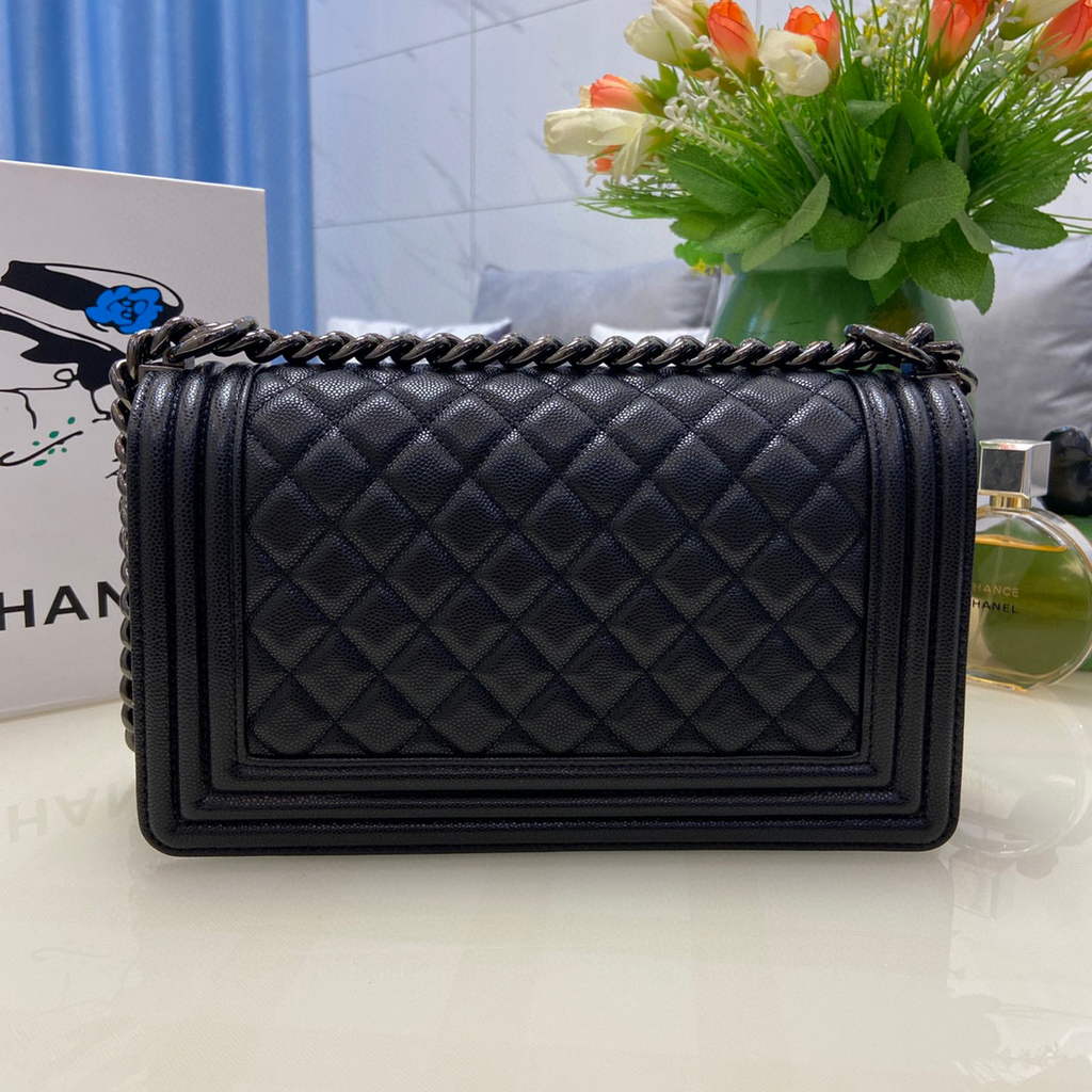 Chanel A67086 Boy Handbag Black Leather Light Black | chanel a67086 boy handbag black leather silver 11