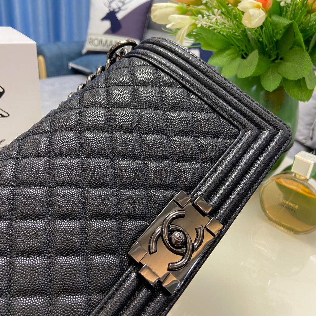 Chanel A67086 Boy Handbag Black Leather Light Black | chanel a67086 boy handbag black leather silver 14