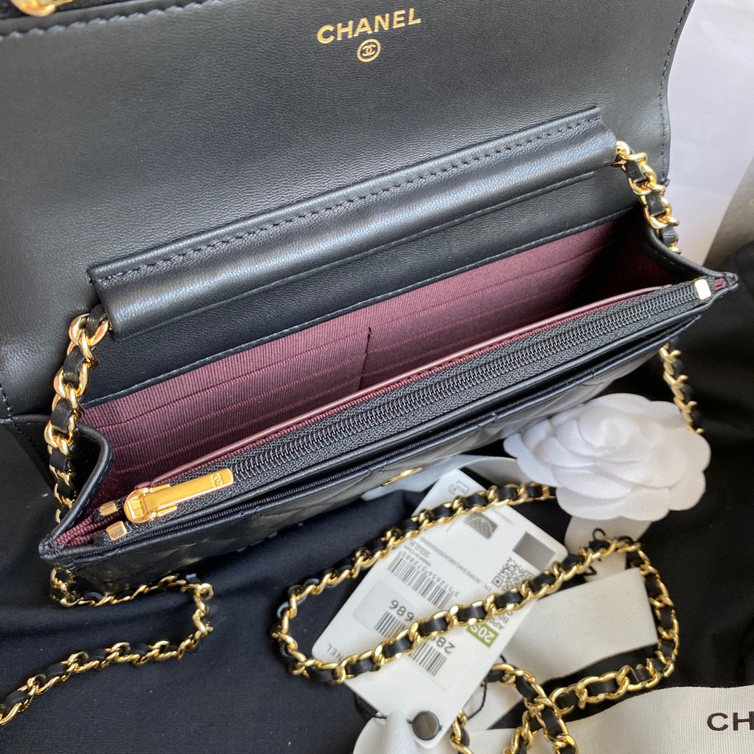 Chanel AP0250 Wallet on Chain Lambskin A33814 Black | chanel ap0250 wallet on chain lambskin a33814 06