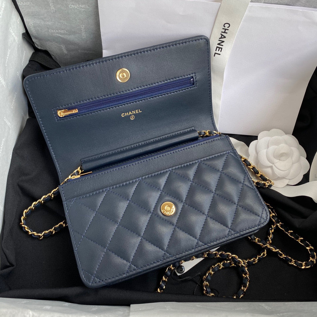 Chanel AP0250 Wallet on Chain Lambskin A33814 navy blue | chanel ap0250 wallet on chain lambskin a33814 21