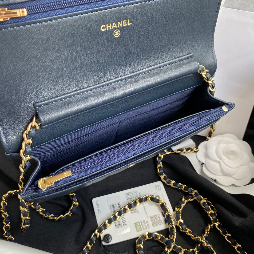 Chanel AP0250 Wallet on Chain Lambskin A33814 navy blue | chanel ap0250 wallet on chain lambskin a33814 24