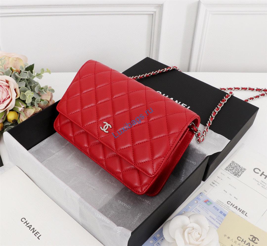 Chanel AP0250 Wallet on Chain Lambskin A33814 Red Silver | chanel ap0250 wallet on chain lambskin a33814 64