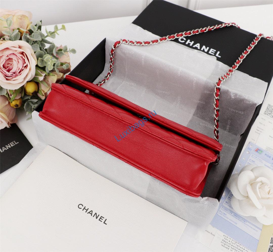 Chanel AP0250 Wallet on Chain Lambskin A33814 Red Silver | chanel ap0250 wallet on chain lambskin a33814 65