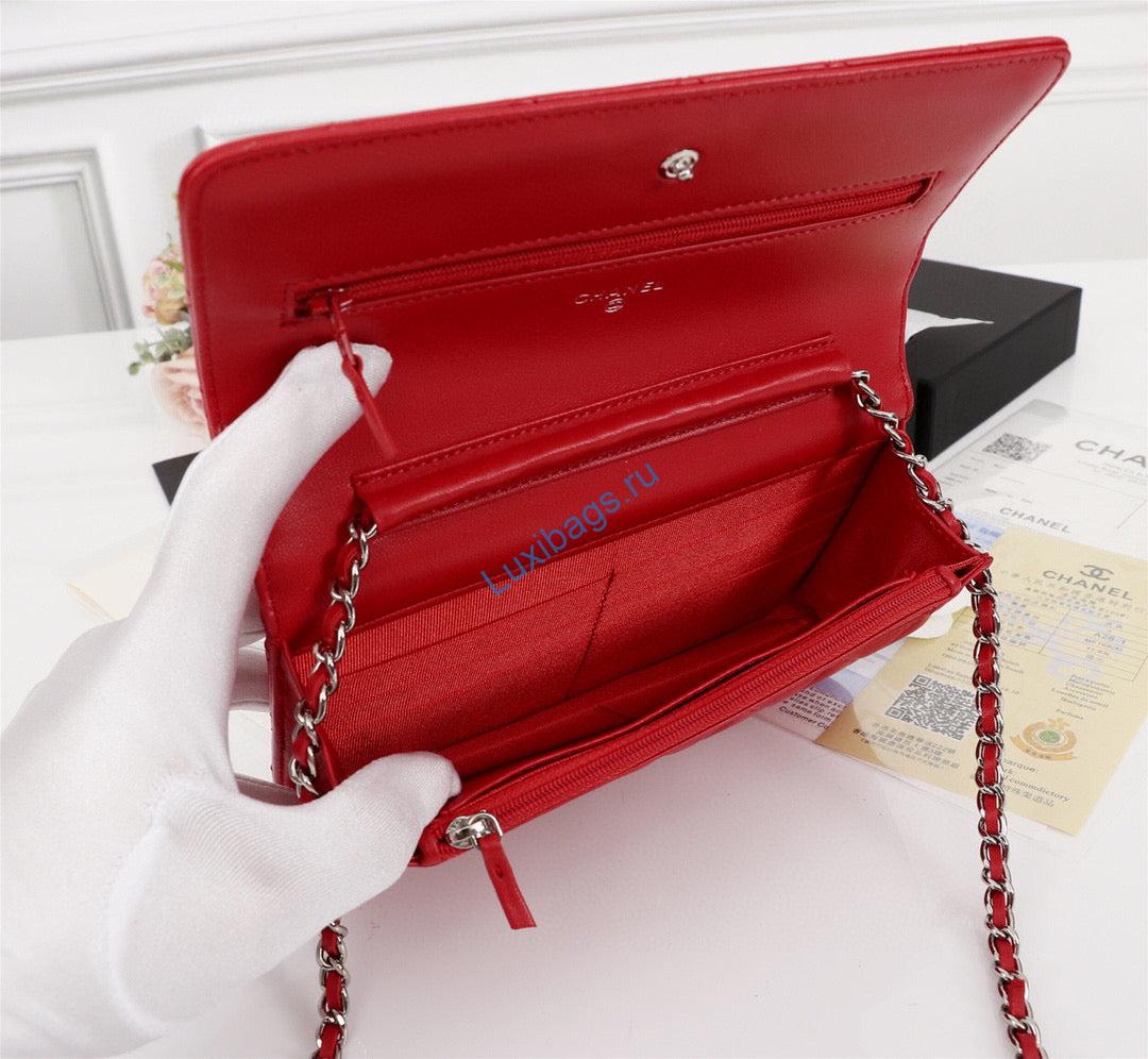 Chanel AP0250 Wallet on Chain Lambskin A33814 Red Silver | chanel ap0250 wallet on chain lambskin a33814 69