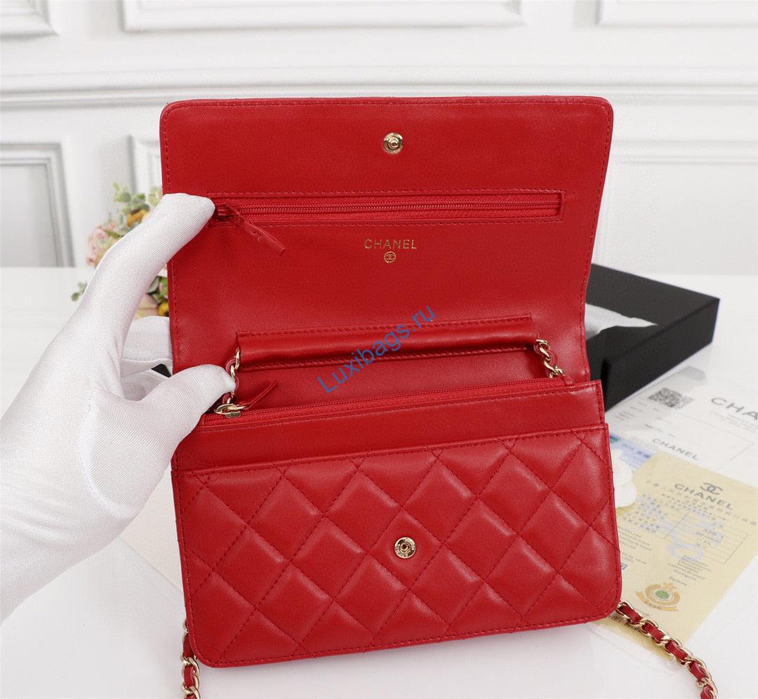 Chanel AP0250 Wallet on Chain Lambskin A33814 Red Gold | chanel ap0250 wallet on chain lambskin a33814 75