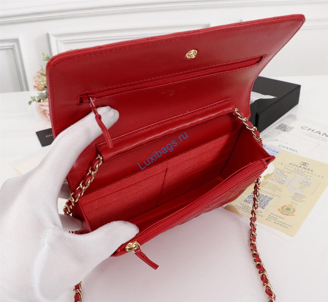 Chanel AP0250 Wallet on Chain Lambskin A33814 Red Gold | chanel ap0250 wallet on chain lambskin a33814 78