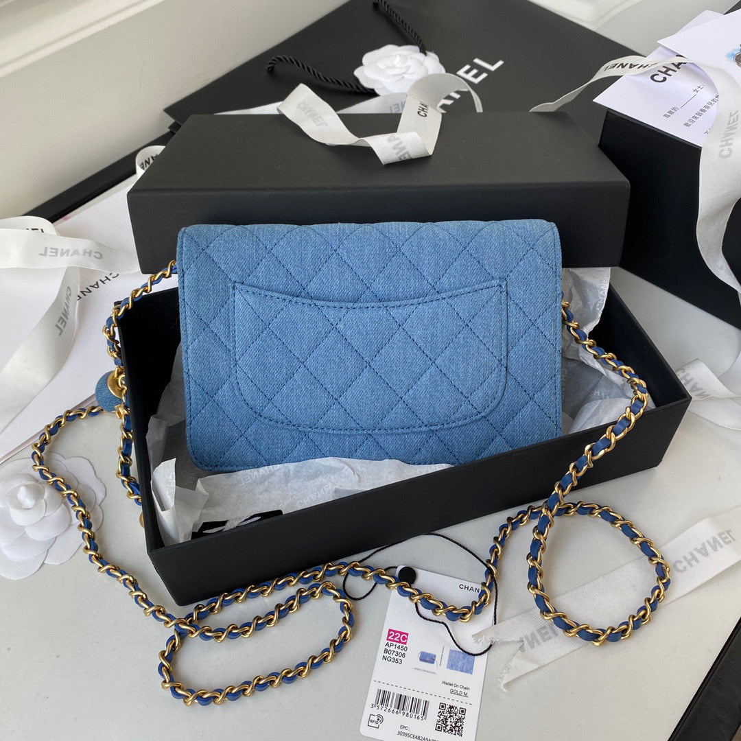 Chanel AP1450 Wallet on Chain Lambskin A33814 Blue | chanel ap0250 wallet on chain lambskin a33814 blue 02