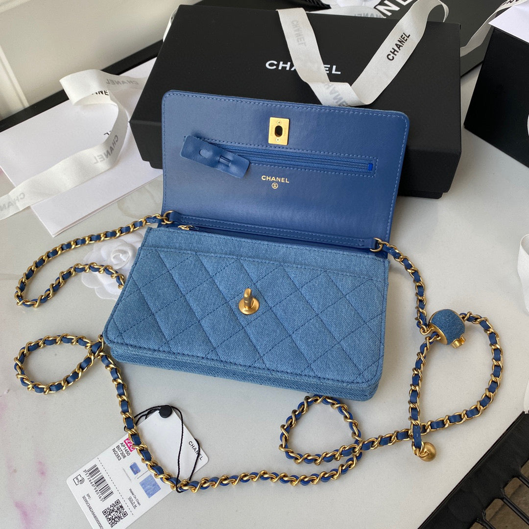 Chanel AP1450 Wallet on Chain Lambskin A33814 Blue | chanel ap0250 wallet on chain lambskin a33814 blue 06