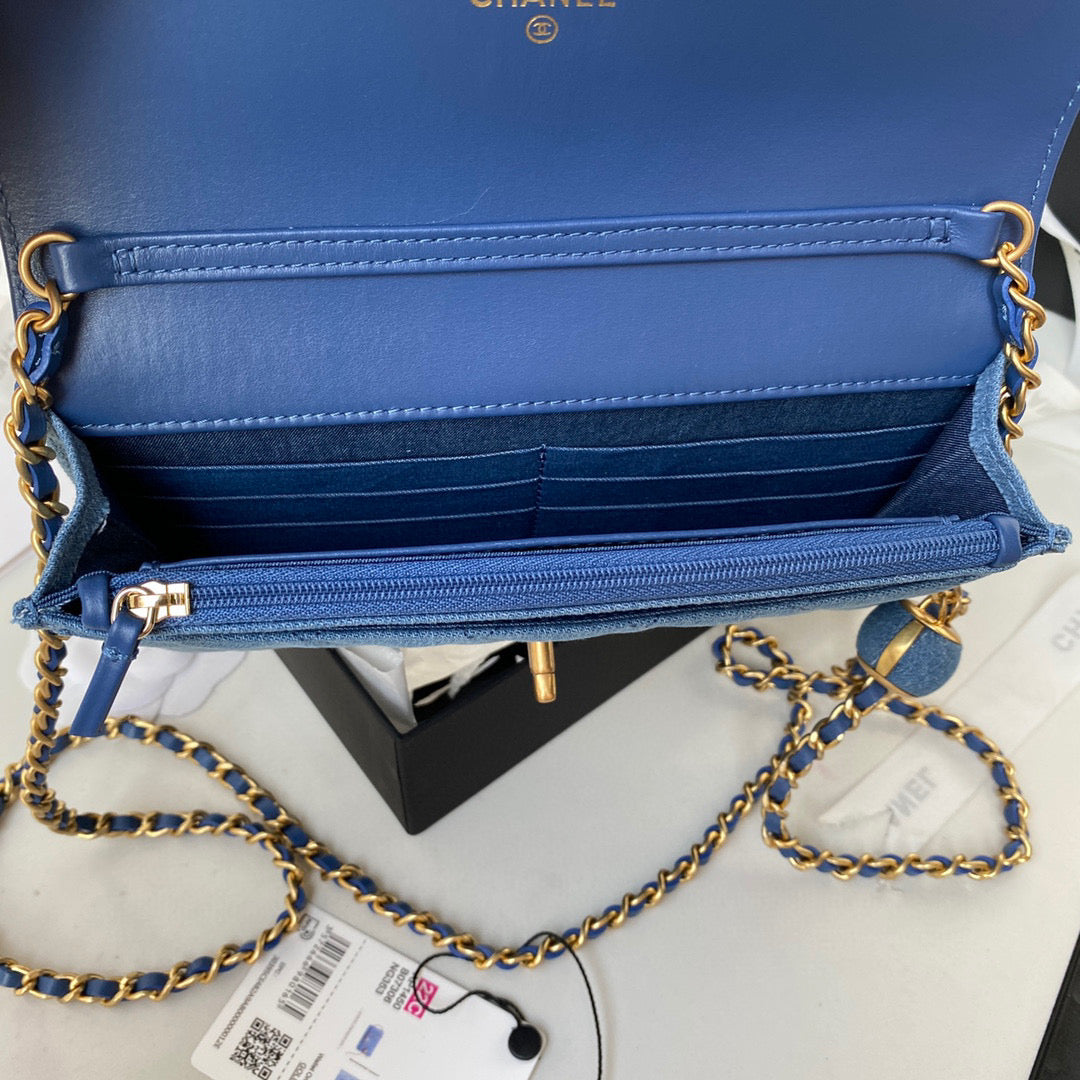 Chanel AP1450 Wallet on Chain Lambskin A33814 Blue | chanel ap0250 wallet on chain lambskin a33814 blue 07