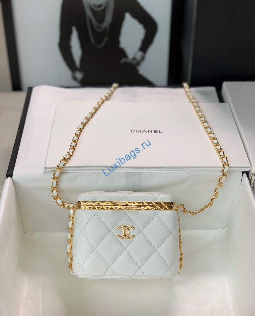Chanel AP2717 Small Vanity With Chain Lambskin Gold White