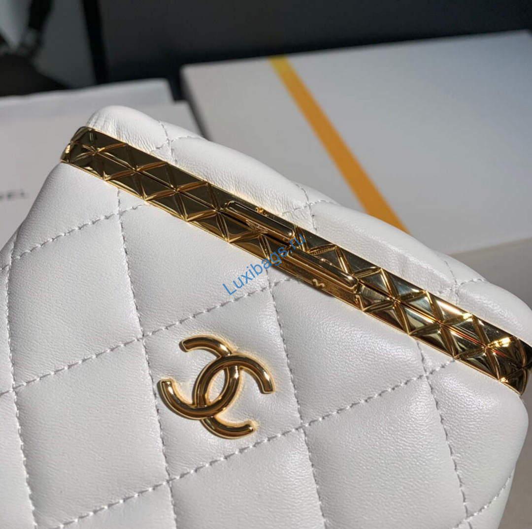 Chanel AP2717 Small Vanity With Chain Lambskin Gold White | chanel ap2717 small vanity with chain lambskin gold 006