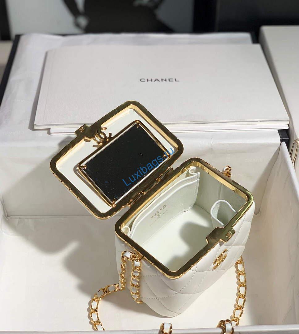 Chanel AP2717 Small Vanity With Chain Lambskin Gold White | chanel ap2717 small vanity with chain lambskin gold 009