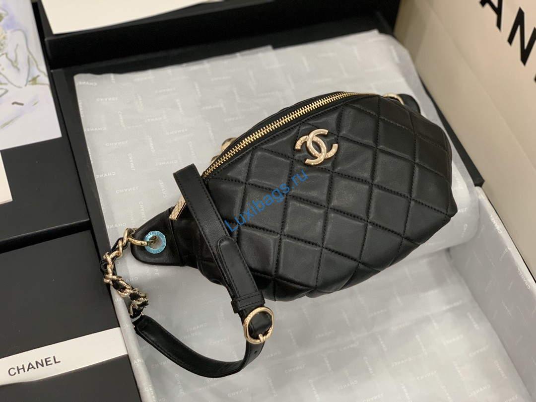 Chanel AS1356 Belt bag Lambskin gold Black | chanel as1356 belt bag lambskin gold black 002