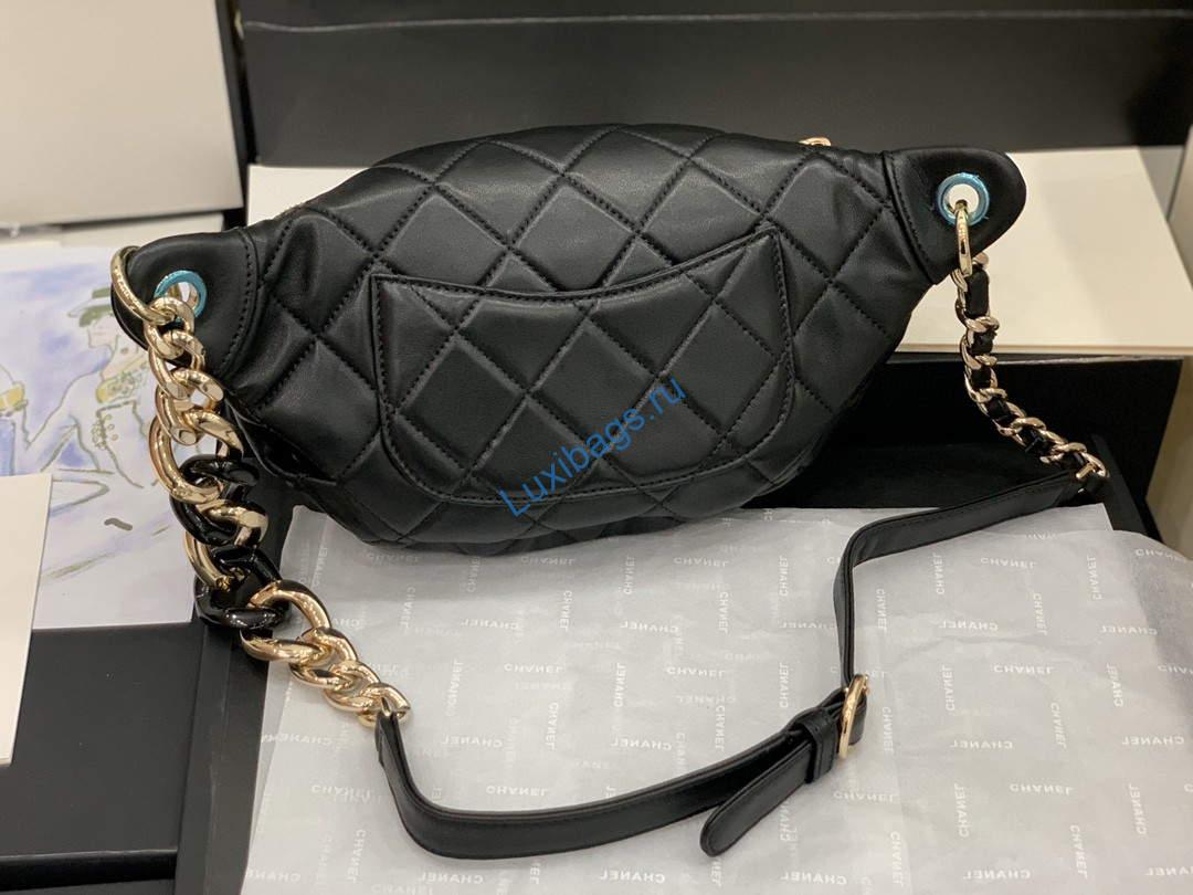 Chanel AS1356 Belt bag Lambskin gold Black | chanel as1356 belt bag lambskin gold black 004