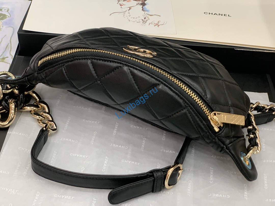 Chanel AS1356 Belt bag Lambskin gold Black | chanel as1356 belt bag lambskin gold black 006