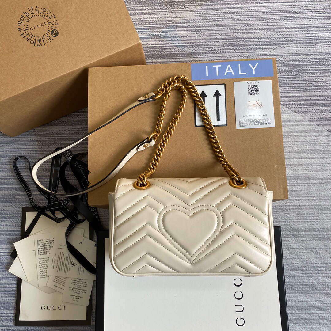 Gucci 446744 GG Marmont Matelassé Mini Bag White | gucci 446744 gg marmont matelasse mini bag 043