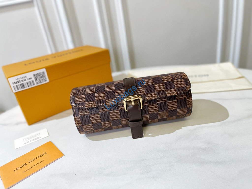Louis Vuitton 3 Watch Case Damier Graphite Canvas N41137 Cofee | louis vuitton 3 watch case m47530 monogram canvas 02