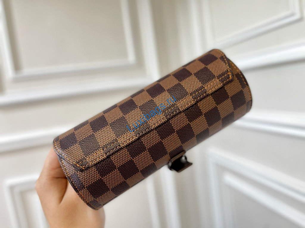 Louis Vuitton 3 Watch Case Damier Graphite Canvas N41137 Cofee | louis vuitton 3 watch case m47530 monogram canvas 07