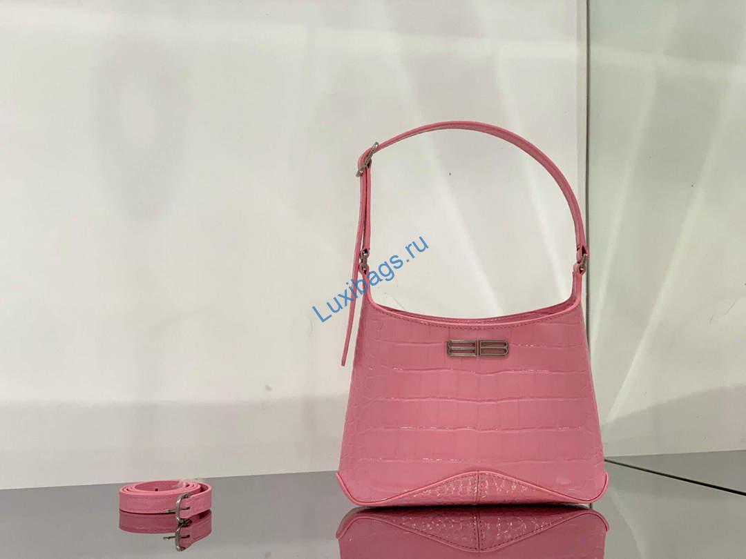 Balenciaga 695589 Women's XX Small Hobo Bag Crocodile Embossed Pink | balenciaga 695589 womens xx small hobo bag crocodile embossed 003