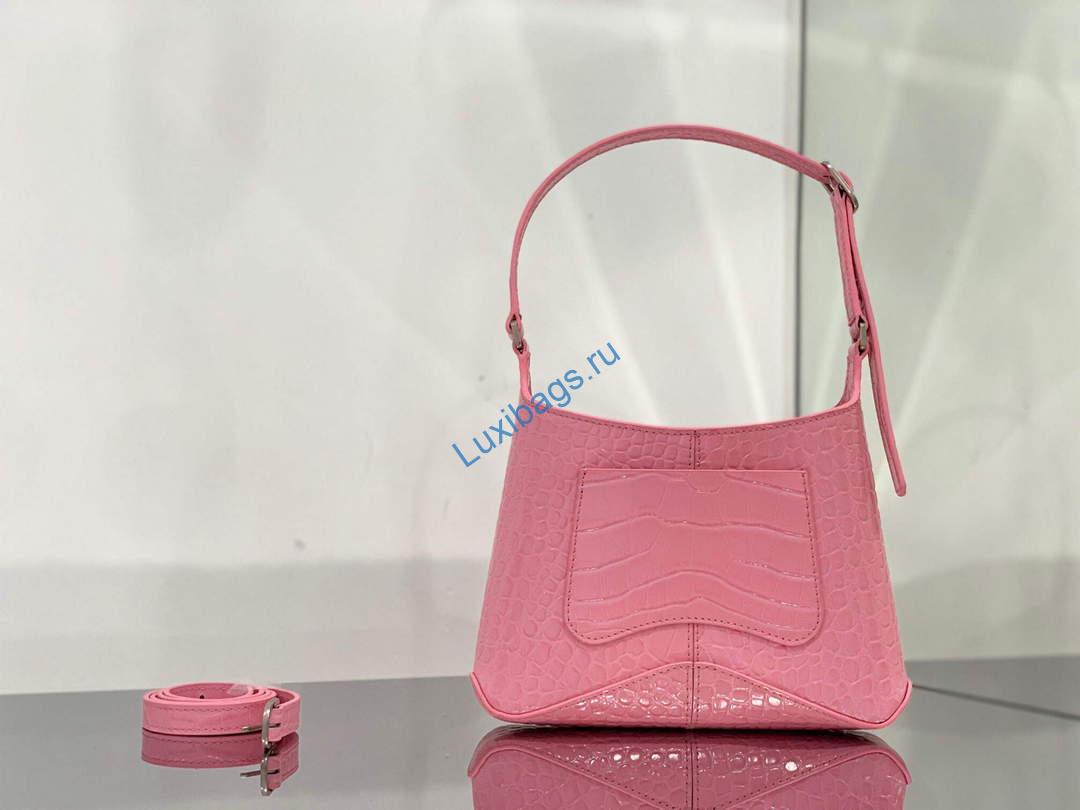 Balenciaga 695589 Women's XX Small Hobo Bag Crocodile Embossed Pink | balenciaga 695589 womens xx small hobo bag crocodile embossed 005