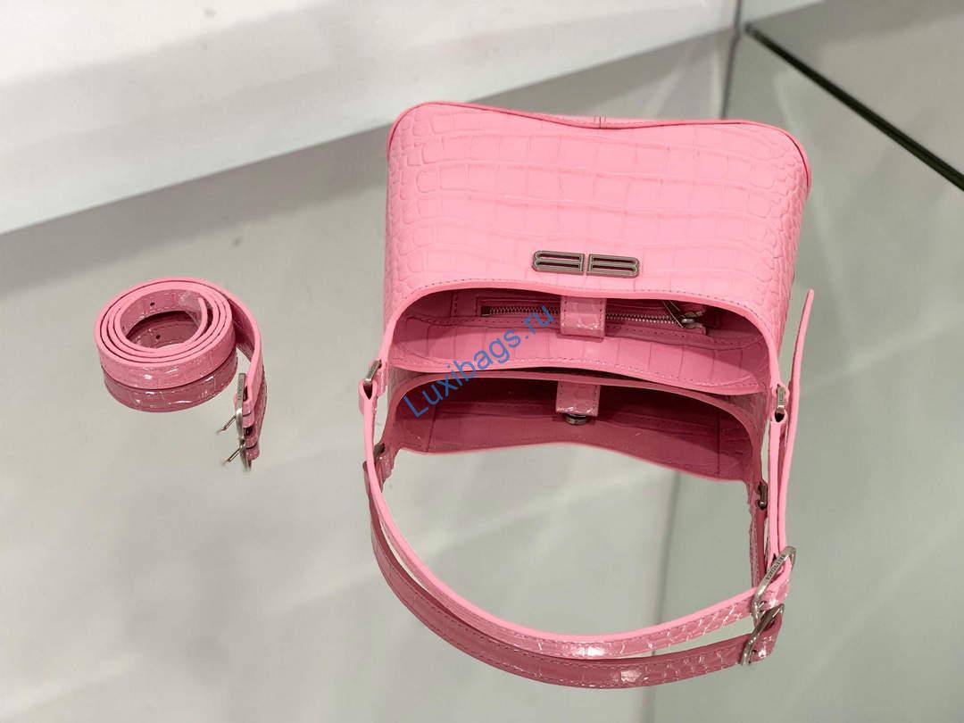 Balenciaga 695589 Women's XX Small Hobo Bag Crocodile Embossed Pink | balenciaga 695589 womens xx small hobo bag crocodile embossed 007