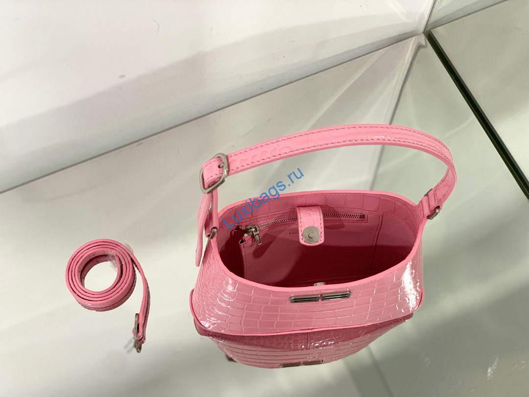 Balenciaga 695589 Women's XX Small Hobo Bag Crocodile Embossed Pink | balenciaga 695589 womens xx small hobo bag crocodile embossed 009