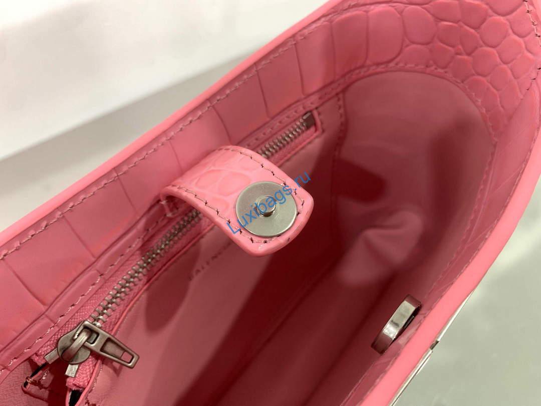 Balenciaga 695589 Women's XX Small Hobo Bag Crocodile Embossed Pink | balenciaga 695589 womens xx small hobo bag crocodile embossed 010