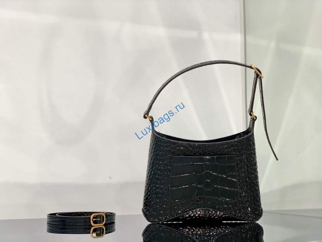 Balenciaga 695589 Women's XX Small Hobo Bag Crocodile Embossed Black | balenciaga 695589 womens xx small hobo bag crocodile embossed 025