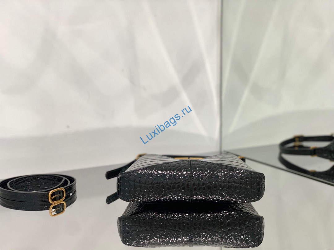 Balenciaga 695589 Women's XX Small Hobo Bag Crocodile Embossed Black | balenciaga 695589 womens xx small hobo bag crocodile embossed 026