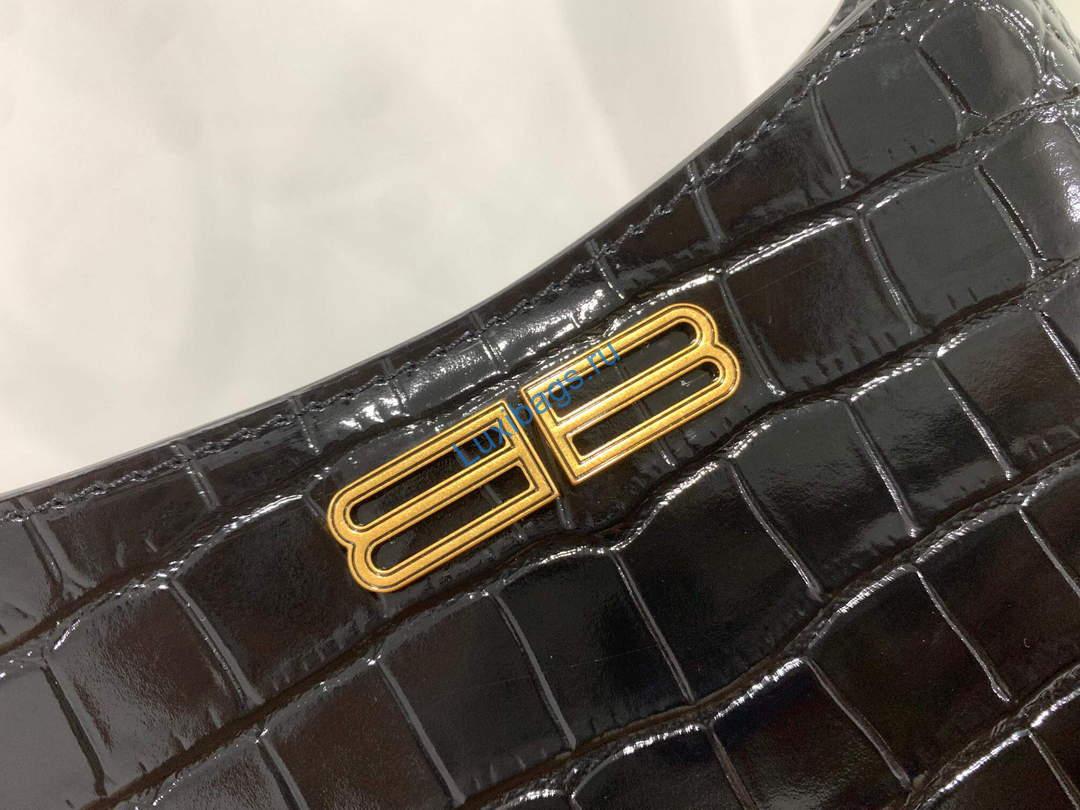 Balenciaga 695589 Women's XX Small Hobo Bag Crocodile Embossed Black | balenciaga 695589 womens xx small hobo bag crocodile embossed 028