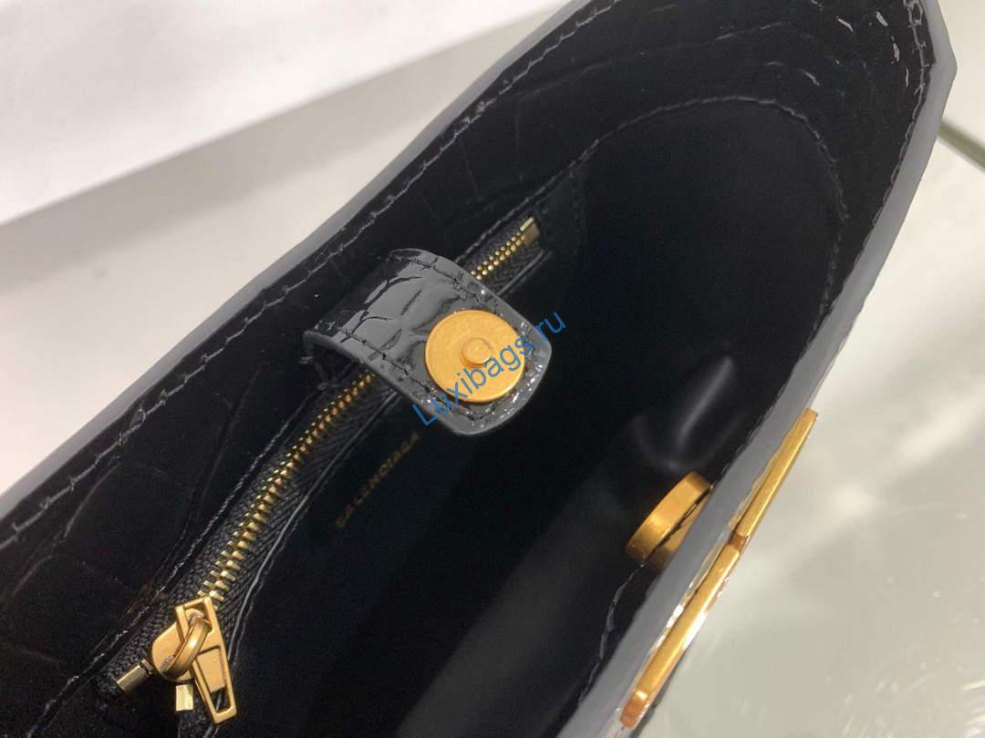 Balenciaga 695589 Women's XX Small Hobo Bag Crocodile Embossed Black | balenciaga 695589 womens xx small hobo bag crocodile embossed 030