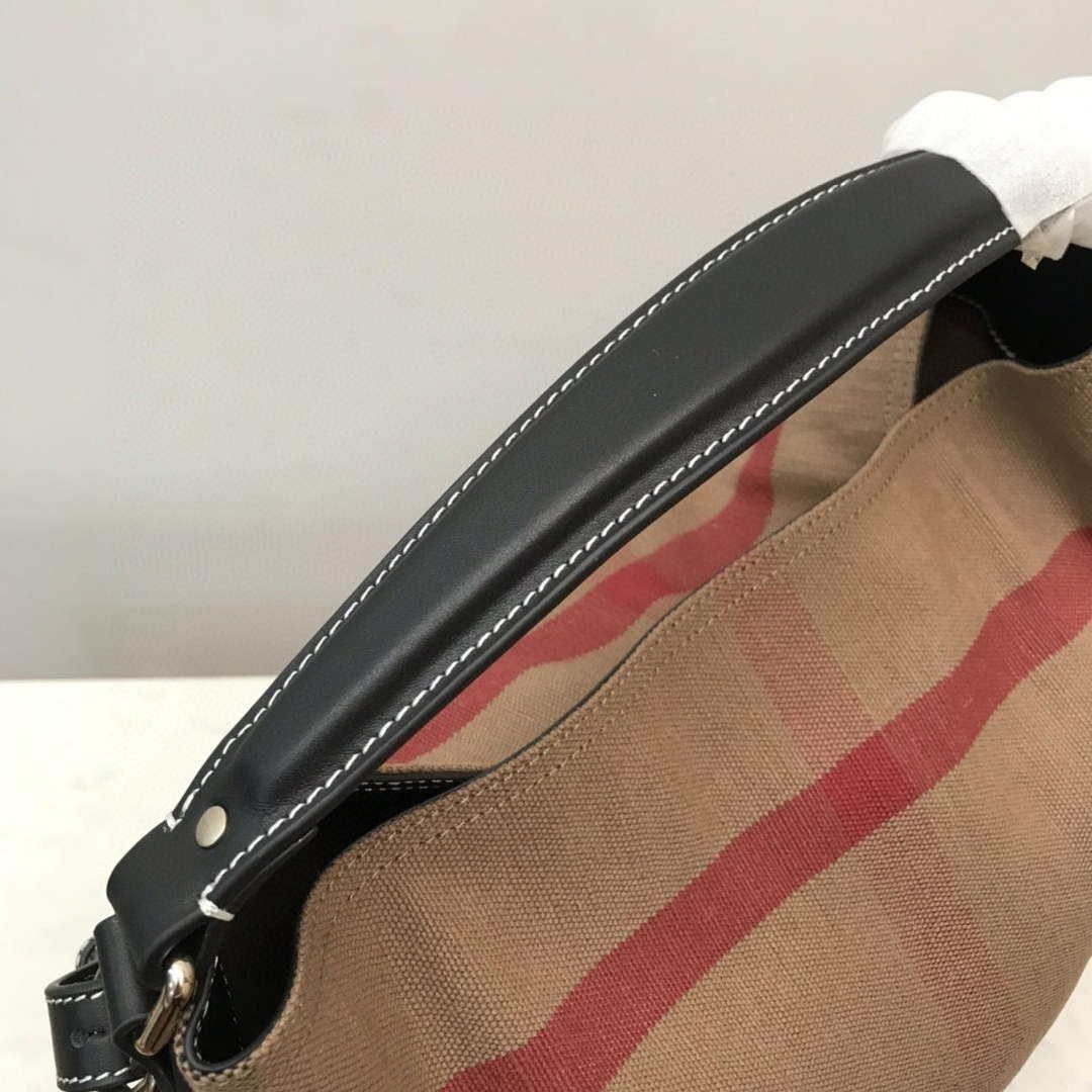 Burberry 39457261 Ashby Black Canvas Hobo Bag | burberry 39457261 ashby white canvas hobo bag black 005