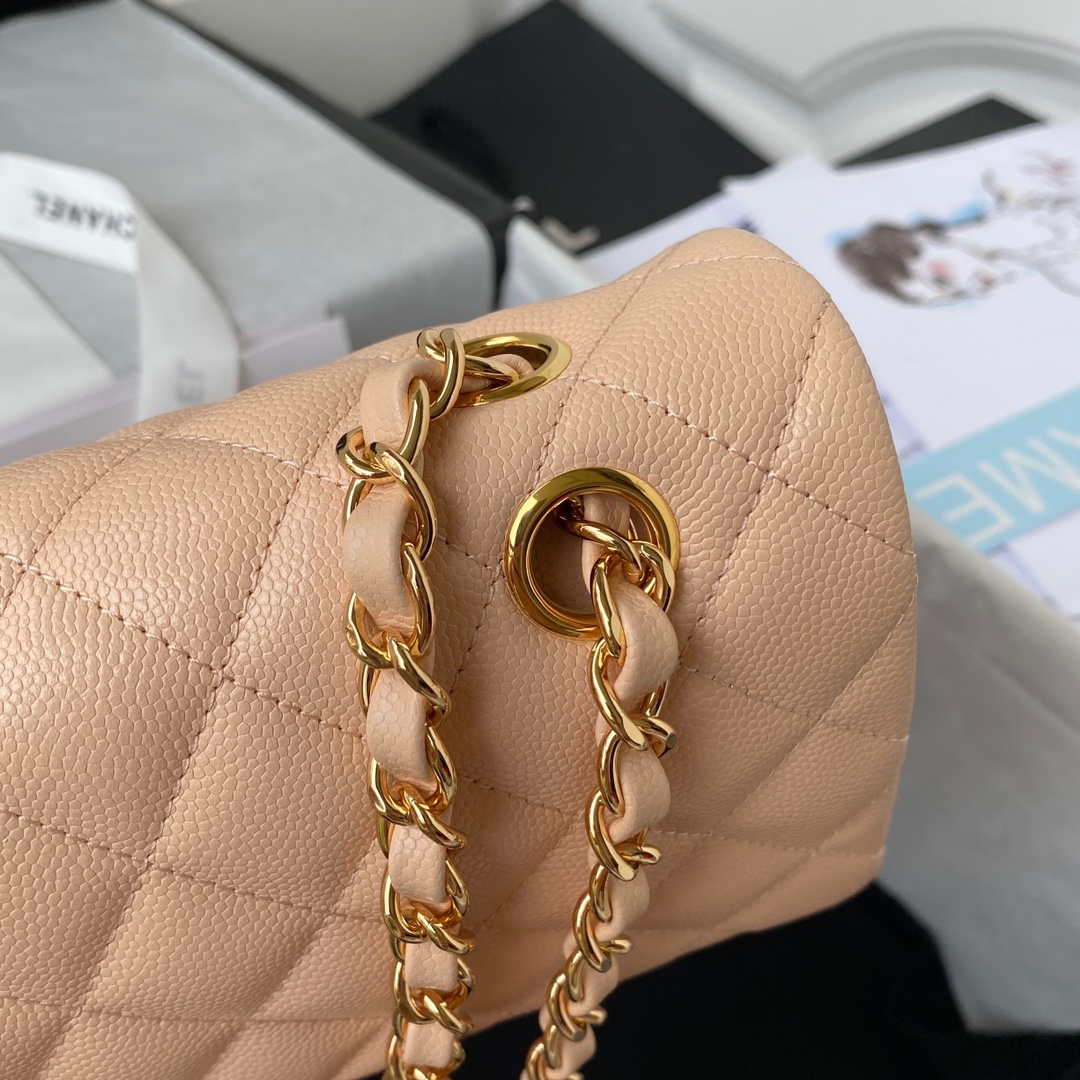 Chanel A01112 Flap Handbag Classic bag Grained shiny Calfskin Black Apricot Pink Gold | chanel a01112 flap handbag classic bag grained shiny calfskin black silver 031