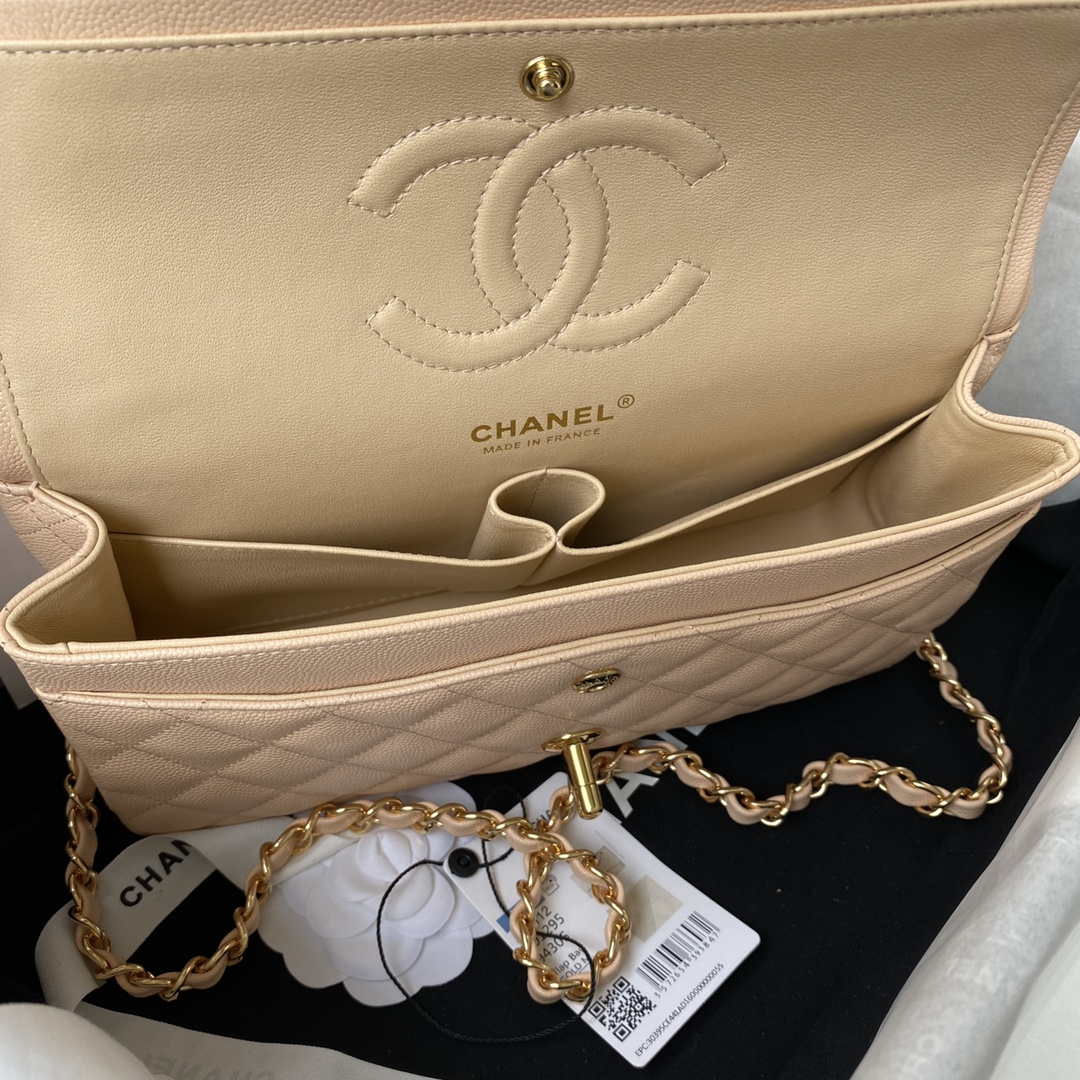 Chanel A01112 Flap Handbag Classic bag Grained shiny Calfskin Black Apricot Pink Gold | chanel a01112 flap handbag classic bag grained shiny calfskin black silver 034