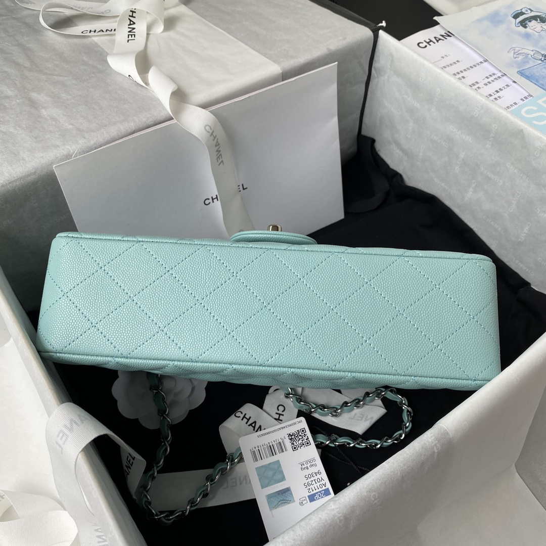 Chanel A01112 Flap Handbag Classic bag Grained shiny Calfskin Lake Blue Silver | chanel a01112 flap handbag classic bag grained shiny calfskin black silver 069