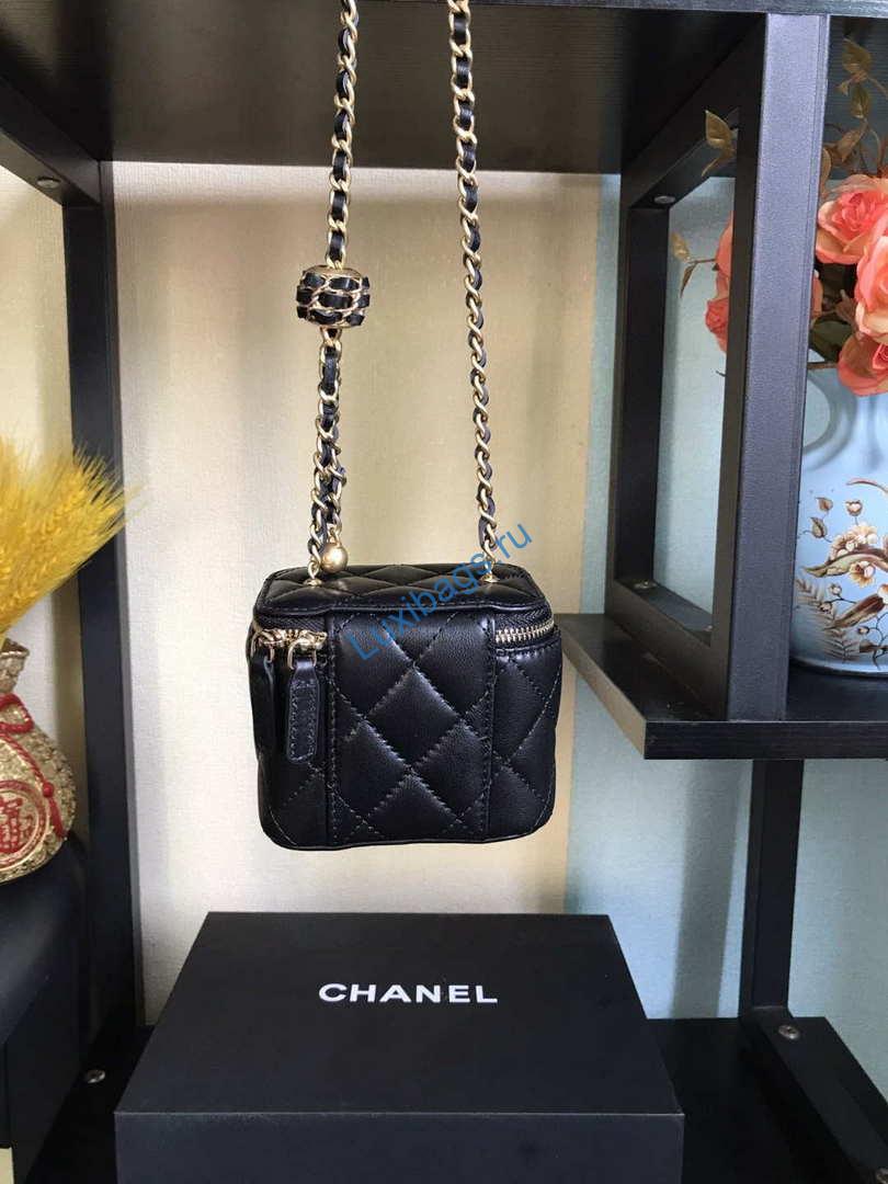 Chanel AP1447 small Vanity with chain lambskin gold Light Black | chanel ap1447 small vanity with chain lambskin gold 011
