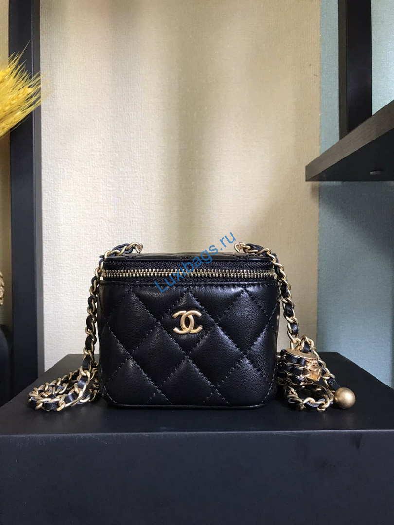 Chanel AP1447 small Vanity with chain lambskin gold Light Black | chanel ap1447 small vanity with chain lambskin gold 013