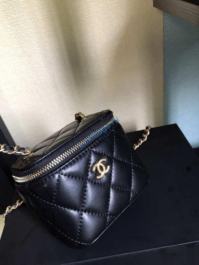 Chanel AP1447 small Vanity with chain lambskin gold Light Black | chanel ap1447 small vanity with chain lambskin gold 015