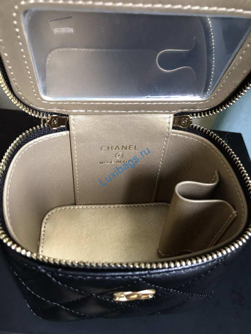Chanel AP1447 small Vanity with chain lambskin gold Light Black | chanel ap1447 small vanity with chain lambskin gold 018