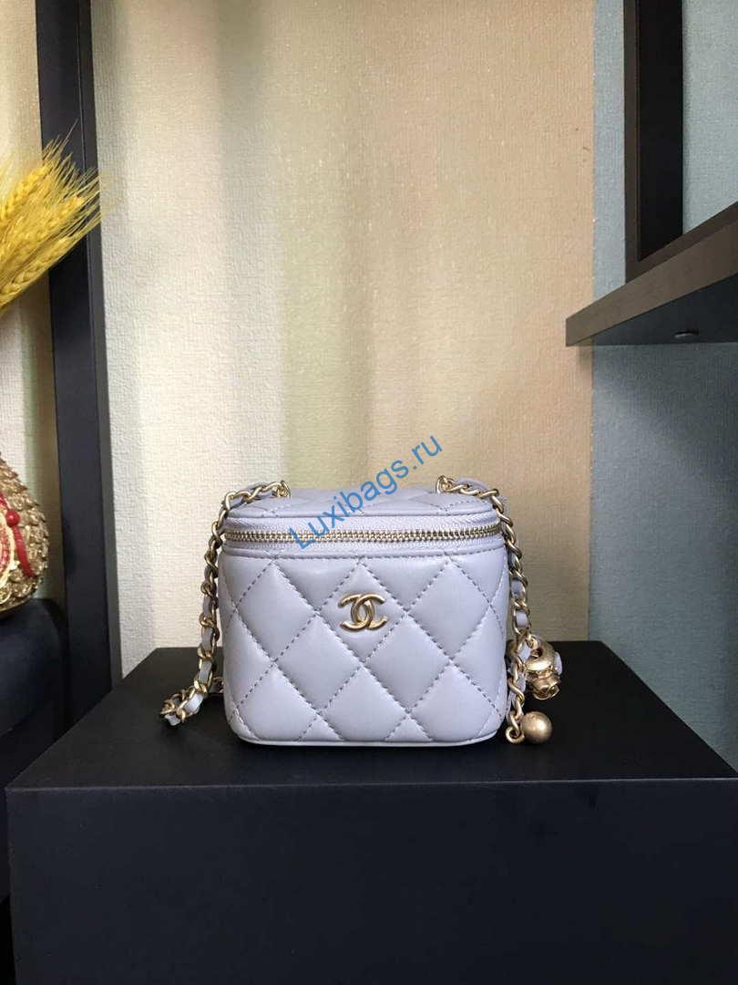 Chanel AP1447 small Vanity with chain lambskin gold Light Purple | chanel ap1447 small vanity with chain lambskin gold 023