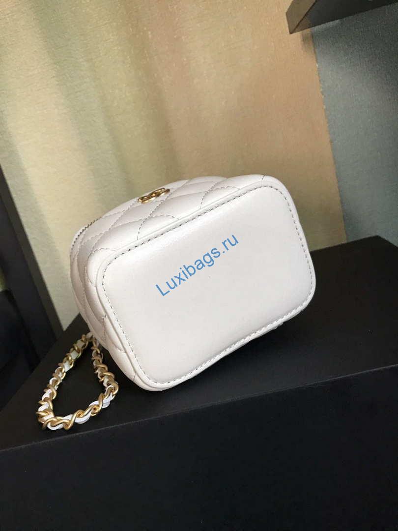 Chanel AP1447 small Vanity with chain lambskin gold White | chanel ap1447 small vanity with chain lambskin gold 033