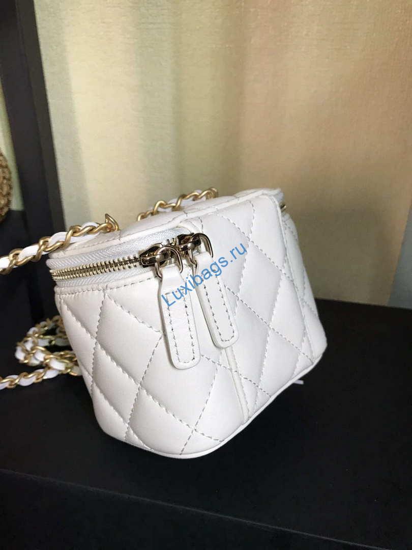 Chanel AP1447 small Vanity with chain lambskin gold White | chanel ap1447 small vanity with chain lambskin gold 034