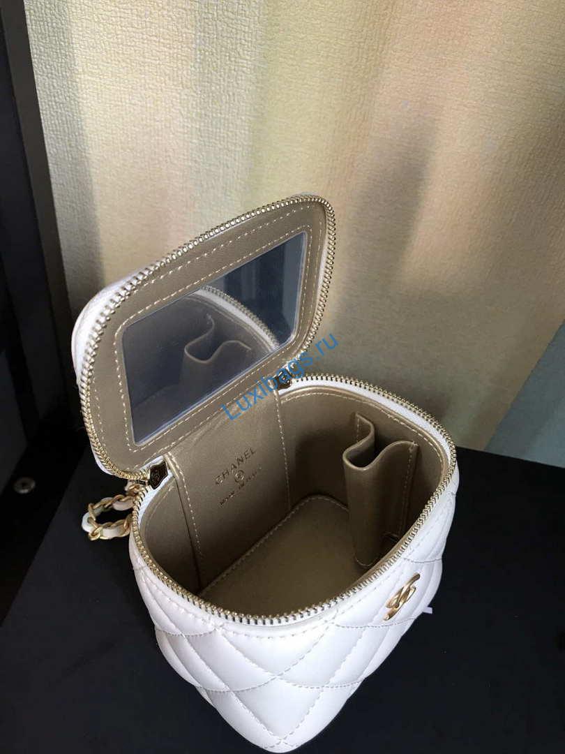 Chanel AP1447 small Vanity with chain lambskin gold White | chanel ap1447 small vanity with chain lambskin gold 035