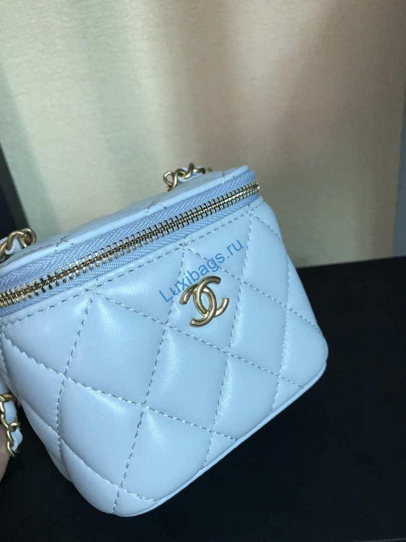Chanel AP1447 small Vanity with chain lambskin gold Light Blue | chanel ap1447 small vanity with chain lambskin gold blue 005