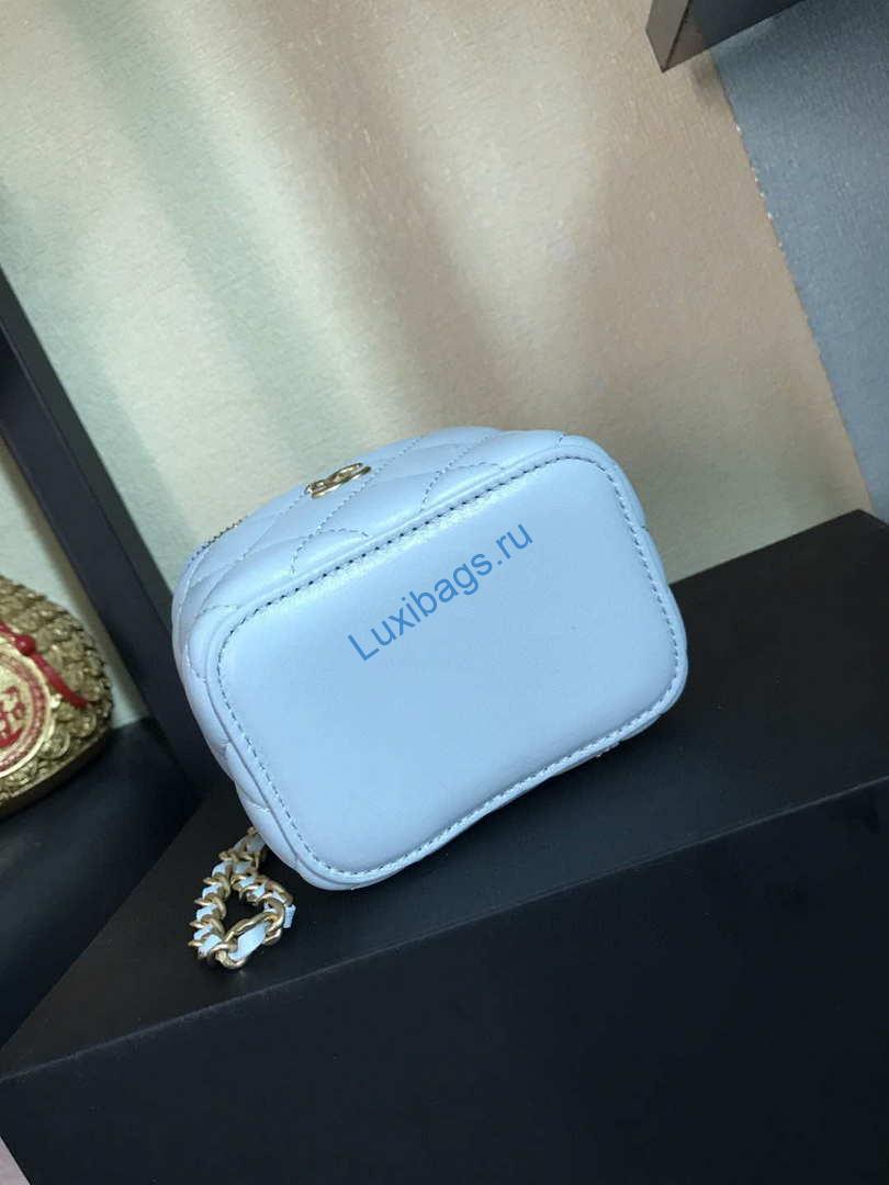 Chanel AP1447 small Vanity with chain lambskin gold Light Blue | chanel ap1447 small vanity with chain lambskin gold blue 006