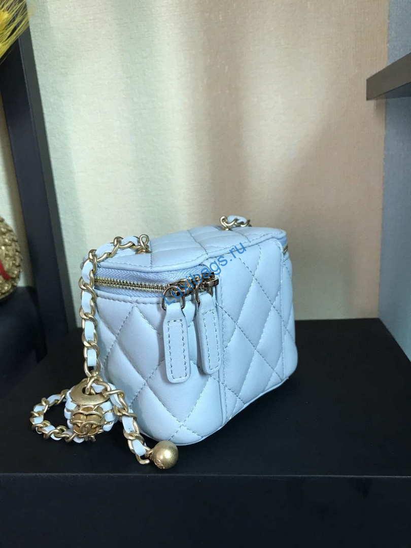 Chanel AP1447 small Vanity with chain lambskin gold Light Blue | chanel ap1447 small vanity with chain lambskin gold blue 007