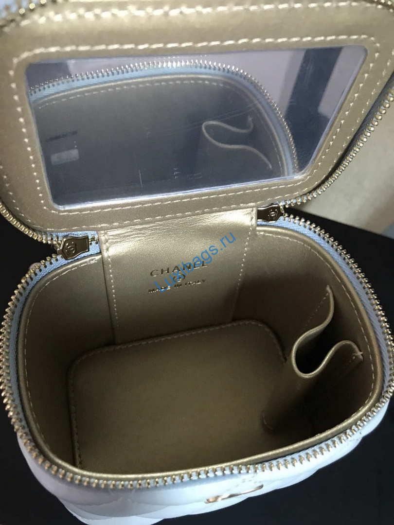 Chanel AP1447 small Vanity with chain lambskin gold Light Blue | chanel ap1447 small vanity with chain lambskin gold blue 009
