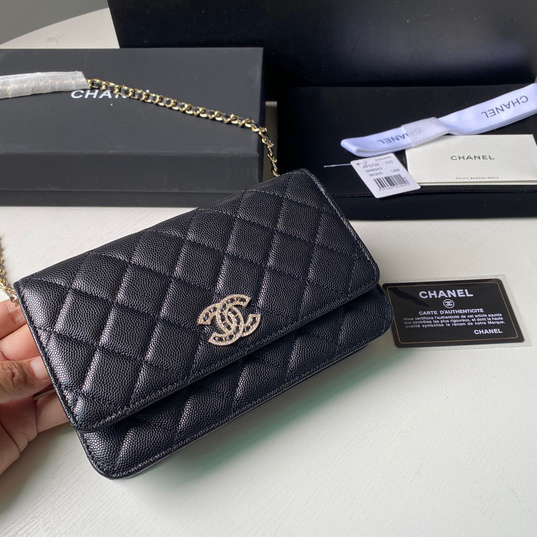 Chanel Classic Wallet on Chain Grained Shiny AP2734 black | chanel ap2734 classic wallet on chain grained shiny 03
